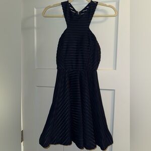 Blue Pleated Halter Cocktail Dress